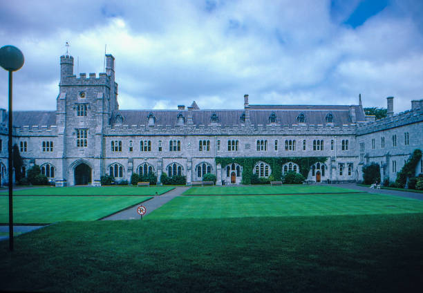 1980s old Positive Film scanned, Long Hall and Clock Tower of University College Cork, County Cork, Ireland.
